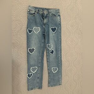 Heart Pattern Straight Leg Jeans